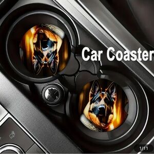 German Shepherd Car Coaster Set - Black and Gold
